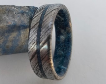 Lapis lazuli stone, Ring men, Damascus steel wedding ring for women, Crystal ring band,  Engagement band, Promise unisex ring