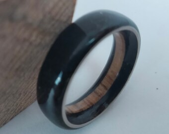 Male ring, Engagement ring, His and hers, Black Tourmaline band, Black wedding ring, Oak wood, Special day gifts, Christmas gift for men