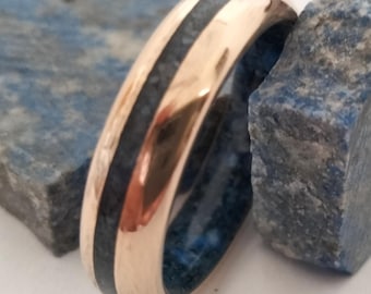 Stone wedding band, Unique Bronze ring, Raw Lapis lazuli stone, Mens wedding band, Womens wedding band, Anniversary gift for his and hers