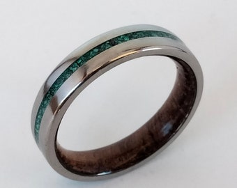 Malachite stone, Hawaiian Koa wood ring, His and hers wedding band, Christmas gift ring, Unisex gift, Engagement ring, Raw gemstones, Geodes