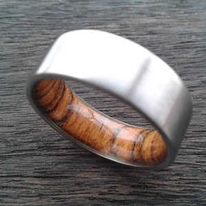 Wood engagement ring, Wood ring, Titanium engagement ring, Engagement ring men, Bocote wood inside, 9mm band, Mens wedding band, Men gift.