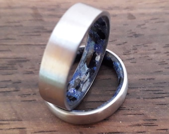 Handcrafted Titanium Wedding Rings: Lapis Lazuli & Black Tourmaline