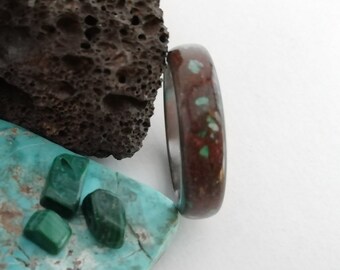 Titanium Ring: Volcanic Rock, Malachite, Tourmaline Inlay - His & Hers Band