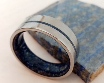 Lapis Lazuli Titanium Ring: Unisex Wedding Band, 8mm
