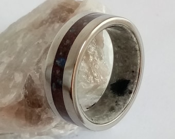 Mens wedding band, Natural ring, personalized jewelry, Inside Moonstone, Outside mix lava rock and lapis lazuli stone, Titanium band, 9mm