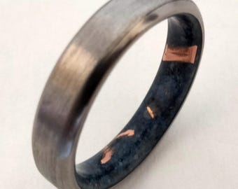 Gift for mens or womens, Titanium wedding unisex rings, Natural Lapis lazuli blue stone and copper flakes, Mens wedding band, Male rings