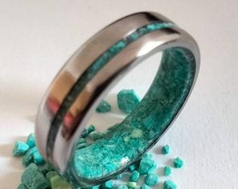 Gift for mens, Natural Turquoise ring, Hipoallregenic wedding mens band, Gift for him or hers, Mens or womens Engagement rings, Unisex ring
