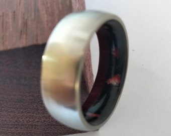 Mens wedding band, Womens Engagement ring, Mens Tourmaline ring, Purple heart wood, Coral rings, Hipoalergenic titanium band