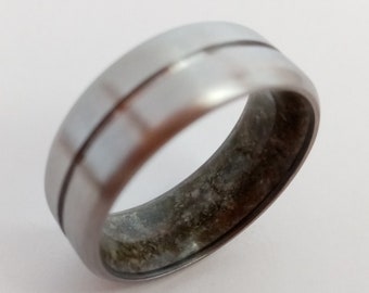 Black bridal stone, Titanium wedding band, Black Obsidian ring, Gold Obsidian stone, Golden Obsidian, His and hers wedding band, Raw stone