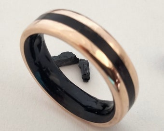 Bronze Anniversary Ring: Black Tourmaline Crystal, Unisex Band