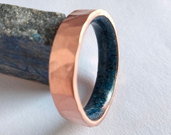 Hammered Copper Ring: Rustic Lapis Lazuli Wedding Band