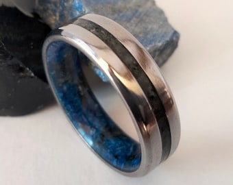 Titanium Wedding Band: Lapis Lazuli & Obsidian Stone Ring