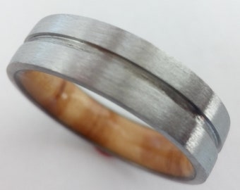 Olive Wood Titanium Ring: Hypoallergenic Comfort Fit Band
