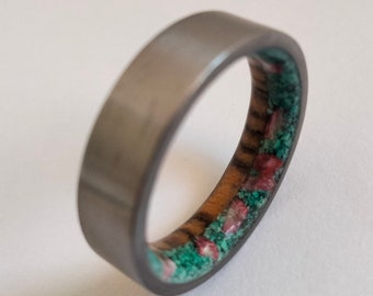 Male rings, Womens wedding ring, Bocote wood, Turquoise, Red Coral Titanium anniversary band, Engagement ring, Raw stone, Wooden ring