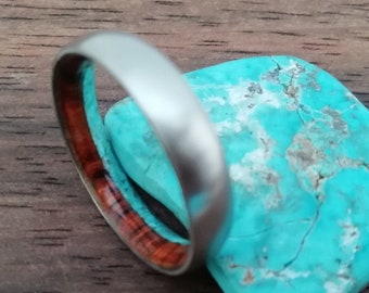 Mens wedding band, Womens proposal band, Titanium unisex band, Raw Turquoise, Cocobolo wood, His and hers ring, Engagement rings
