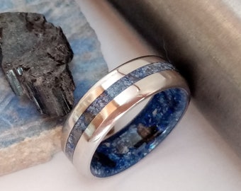 Ring Men-Wedding, Ring Men Stone, Mens Ring, Mens Wedding Band, Titanium Wedding Band, kamień lapis lazuli, kamień turmalinowy, mix surowego kamienia