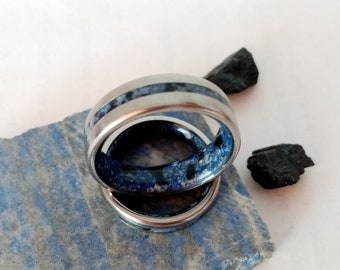 Matching Titanium Wedding Bands: Lapis Lazuli & Tourmaline Stone Rings