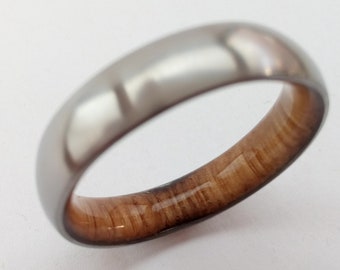 Male rings, Unique and original Christmas gift idea for men, Titanium round wedding rings Whiskey barrel wood inside, Matte finish ring