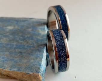 Titanium Lapis Lazuli Ring Set: Waterproof Wedding Bands