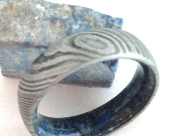 Male rings, Mens or womens jewelry rings, Damascus steel, Wedding ring his and hers, Lapis lazuli, Unique mens ring, Unique womens ring