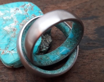 Titanium Wedding Ring Set: Raw Turquoise Stone Bands, Unisex 6mm
