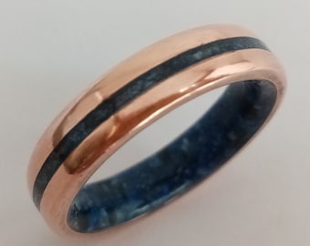 Handmade Copper Ring: Lapis Lazuli Inlay, Unique Wedding Band