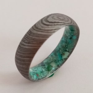 Men ring, Damascus men ring, Men wedding band, Turquoise stone, Raw Turquoise, His and hers ring, Men engagement band, Wedding women rings