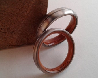 Titanium rings, Wedding ring set, His and hers set bands, Redwood, Male rings, Female rings, Wood Valentines bands, Matching rings, 5mm 6mm