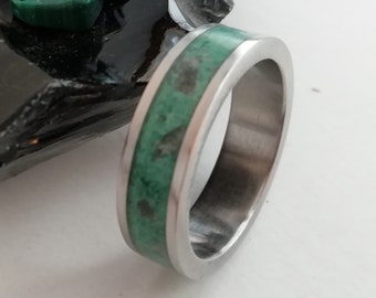 Mens rings, Titanium wedding band, Gift for mens, Anniversary gift, His and hers band, Malachite stone, Obsidian stone, Crystal unisex rings