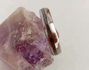 Titanium Wedding Band: Raw Amethyst Stone, His and Hers Boho Ring