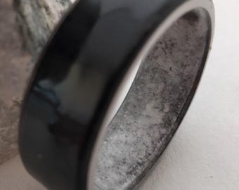 Gift for mens, Mens wedding band, Womens rings, Black Tourmaline stone and Moonstone rings, Titanium band, His and hers rings
