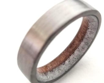 Mens wedding accessories, Square titanium wedding band, Koa wood and white onyx stone, Unisex natural jewelry, Masculine jewelry gift