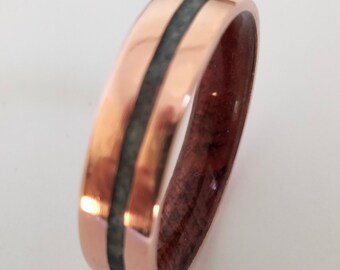Mens wedding band, Womens rings, Copper band, His and hers rings, Gay rings, Lesbian rings, Sapphire stone, Secuoya wood, Anniversary rings