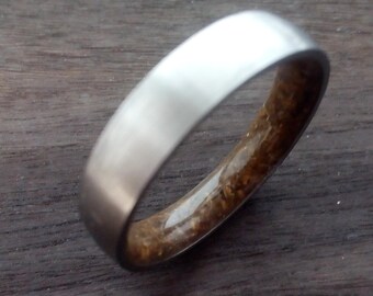 Male gift, Round band titanium ring with tiger's eye stone inside, Hypoallergenic stainless jewelry, Unique and special gift for him or her