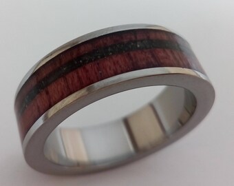 Gift for mens, Mens wedding rings, Womens rings, Personalized stone, Custom Titanium ring, Wedding ring, Purple heart wood, Pyrite stone