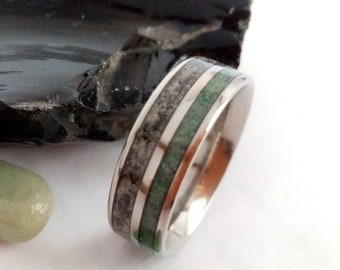 Unique mens wedding band, Obsidian stone, Jade stone, Comfortable fit inside, Round band, Titanium band, Unisex wedding band, His and her