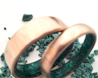 Wedding bands for mens or womens, Bronze rings, Malachite stone band