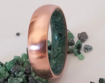 Raw Emerald Stone Copper Ring: Handmade May Birthstone Band
