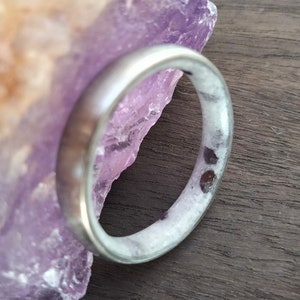 Womens wedding band Titanium Man Engagement ring Mother of pearl and Amethyst inside His and hers alternative promise rings Raw stone mens