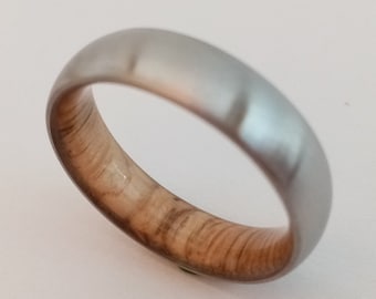 Titanium Wedding Band: White Oak Wood Inlay, Comfort Fit