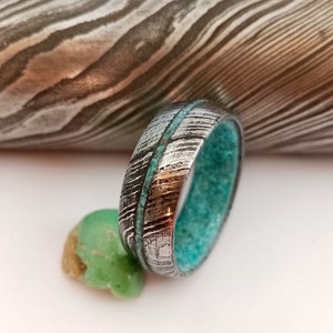 December birthstone, Raw gem jewelry, Birthday gift, Mens wedding band, Engagement ring, Unique wedding women band, Damascus ring, Turquoise