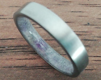 Titanium Men's Wedding Band with Crushed Amethyst Stone