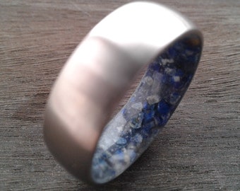 Unique titanium band, Lapis lazuli wedding ring, Titanium ring, 6mm, Stone ring, Unique wedding gift, Mens wedding band, Wedding ring women.