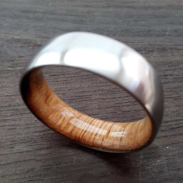 Whiskey barrel wood, Mens wedding ring, Mens wedding band, Bourbon barrel ring, Mens engagement ring, Titanium wood ring, Round band, 7mm