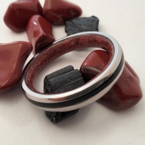 Stone wedding band his and hers, Engagement band unisex, Promise stone ring, Black and red stone, Tourmaline stone, Bloodstone, Unique ring