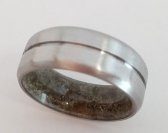 Male rings, Men's Titanium Wedding Ring Black Stone Womens Band His and Hers Raw Stone Balck Boho Ring 7mm, Christmas gift fot him or hers