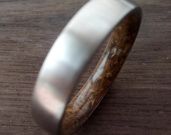 Tiger Eye Stone Titanium Wedding Band - Comfort Fit