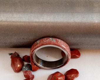 Titanium Bloodstone Ring, Raw Stone Mosaic Band