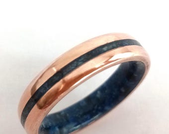 Unique Copper wedding band, Lapis lazuli stone, Blue ring, Mens wedding band, Copper jewelry for woman, His and hers, Boho ring, Raw stone