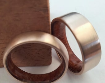 Gift for mens or womens, Mens wedding band, Womens wedding bands, Bronze set rings his and hers, Natural  Mahogany wood, Anniversary gift